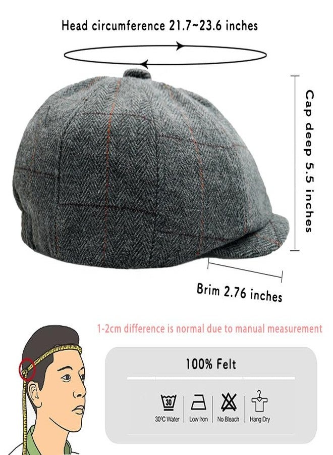 Charmylo Newsboy Cap Gatsby Baker Boy Hat Flat Caps Tweed Adjustable Peaky Herringbone Cloth Cap Hat Grey - Image 4